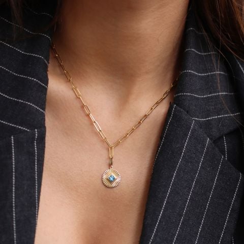 Aquamarine güneş charm kolye
